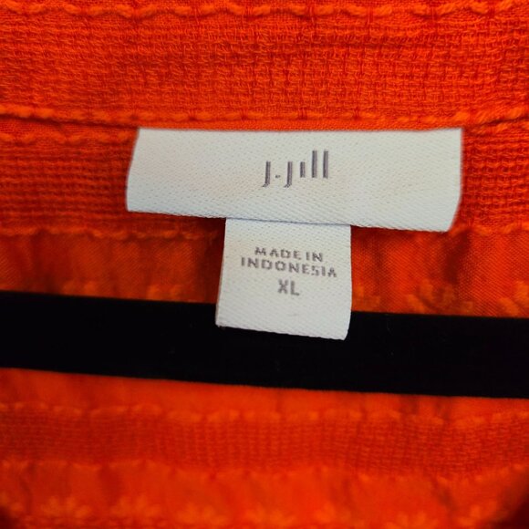 J. Jill Womens XL Orange Textured Cotton Button Front Blouse 3/4 Balloon Sleeves - Picture 4 of 10